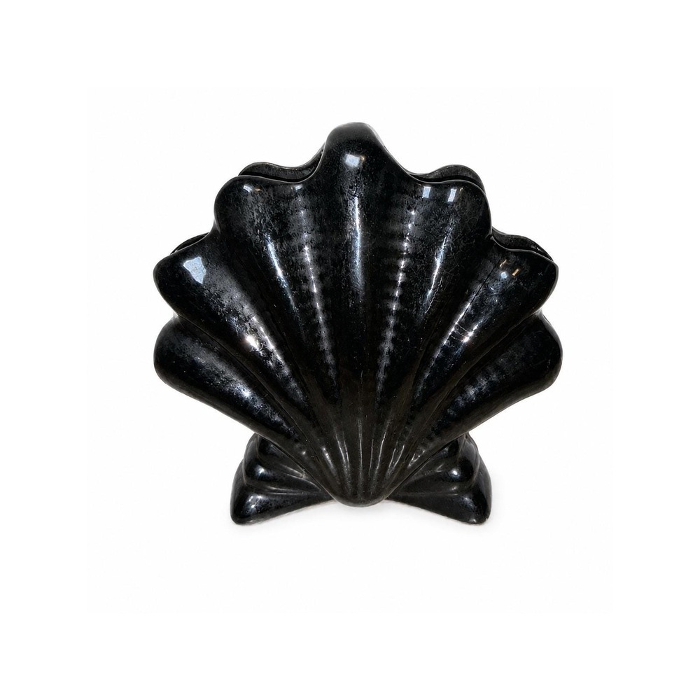 Vintage Frankoma Pottery 54 Ocean Shell Vase Onyx Black 6" Art Pottery USA